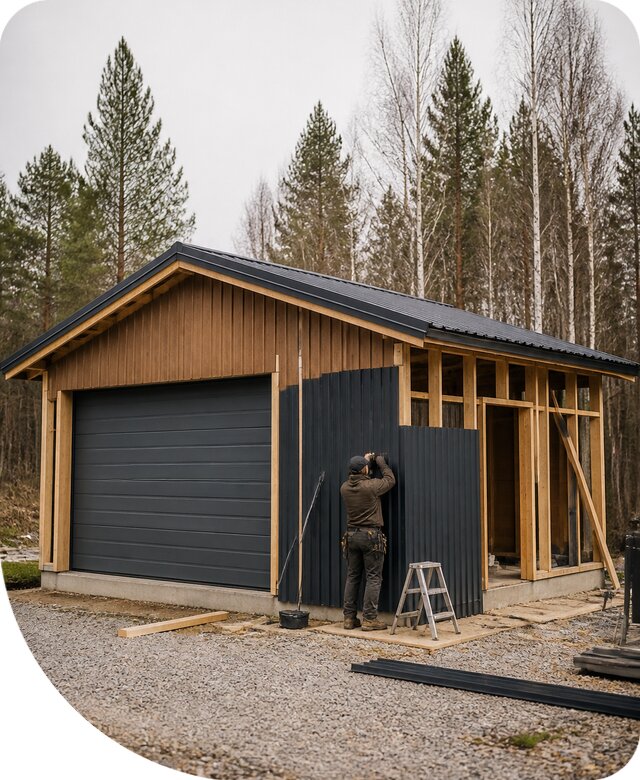 Строительство хозблока с гаражом под ключ на участке в Сосновом Боре